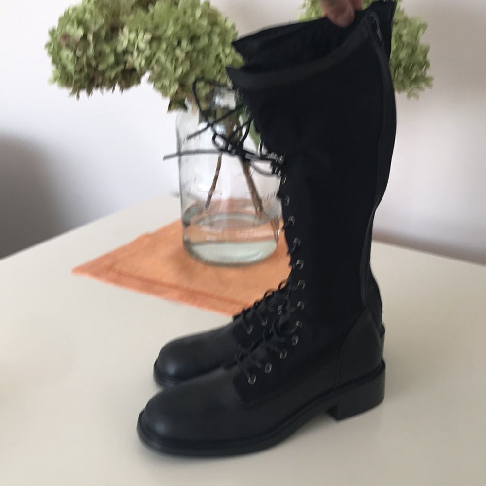 Free People Trickum Black Leather Mesh Knit Zip Tall Boots size 39 - Picture 7 of 15